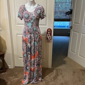 Pink V-Neck Casual Maxi Sundress